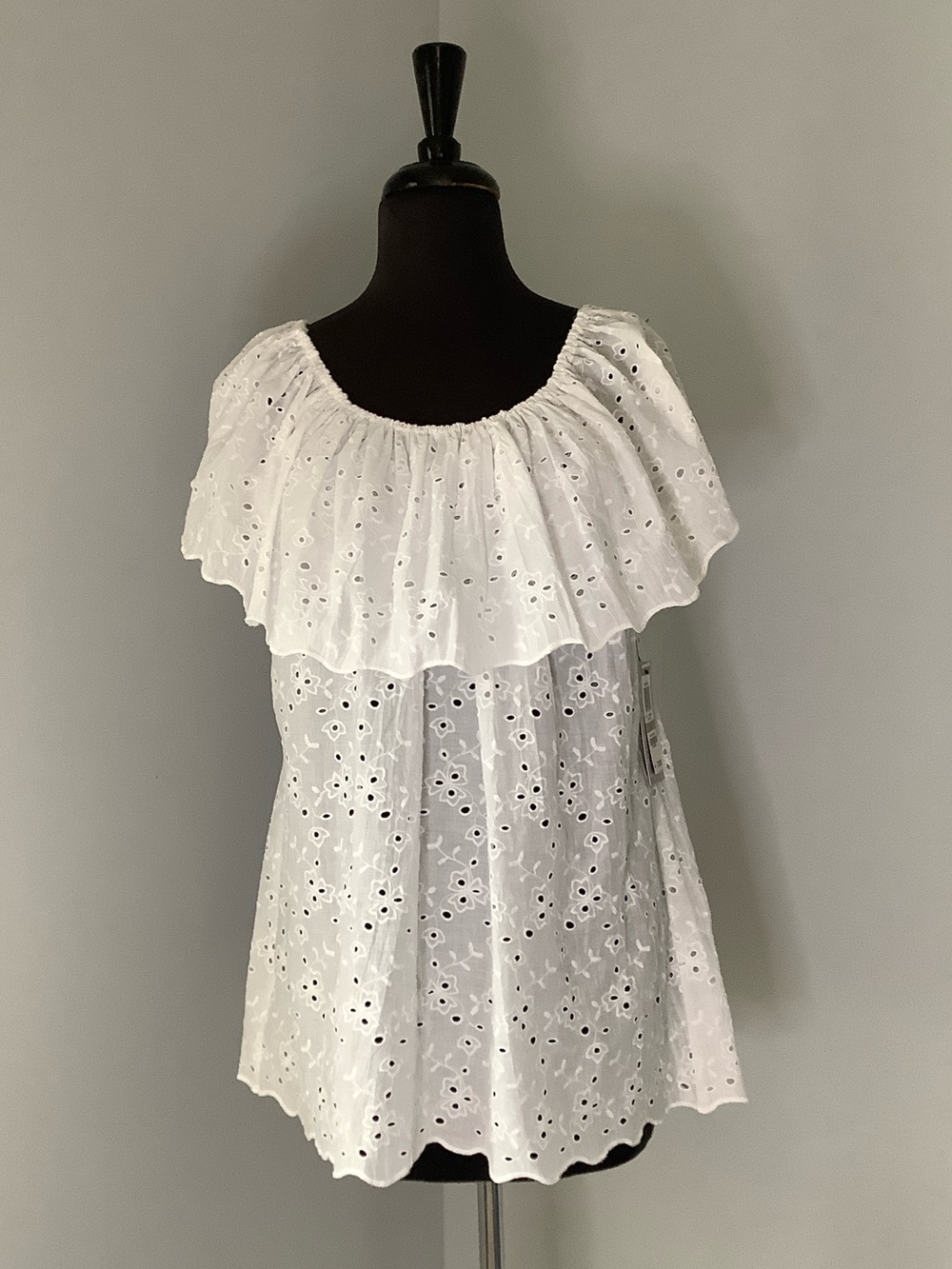Alfani White Eyelet Off-Shoulder Ruffle Tunic